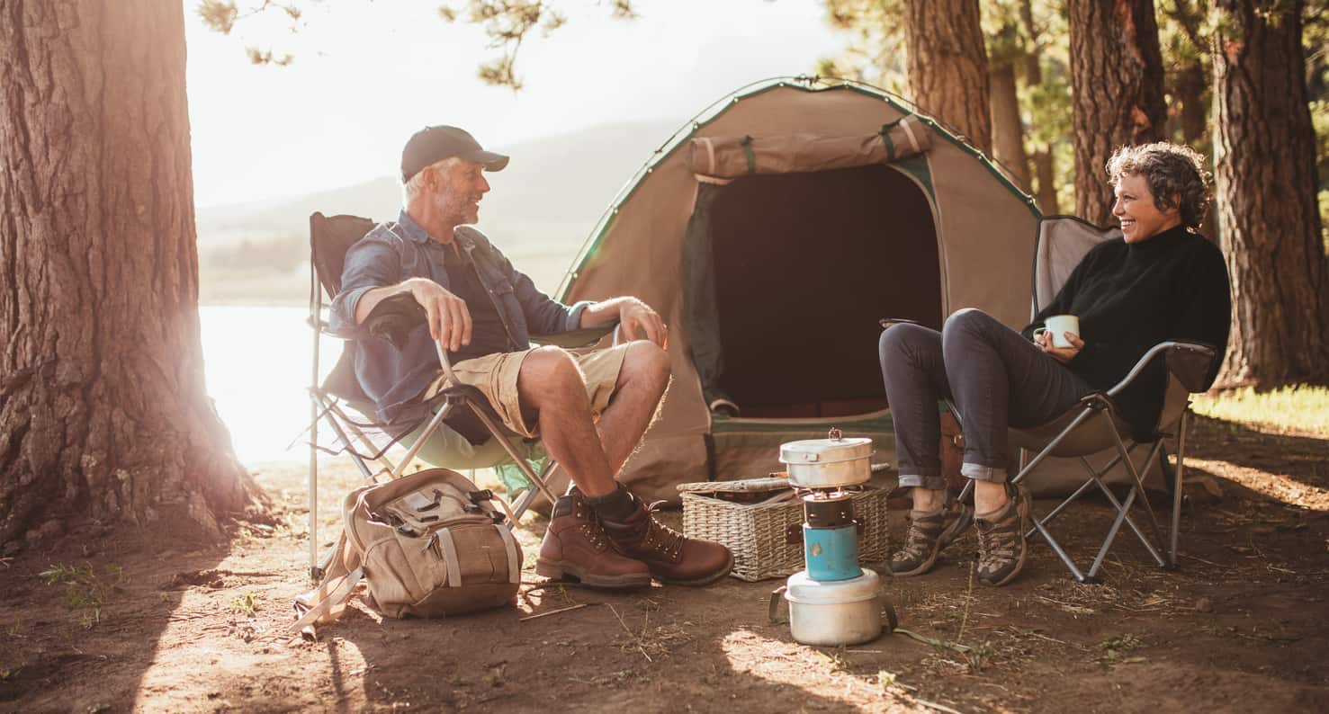 elderly couple camping