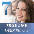 picture of girl with text box saying 7 true life lasik stories