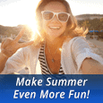 girl in sunglasses with text block saying make summer even more fun