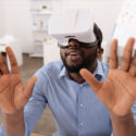 man amazed by virtual reality