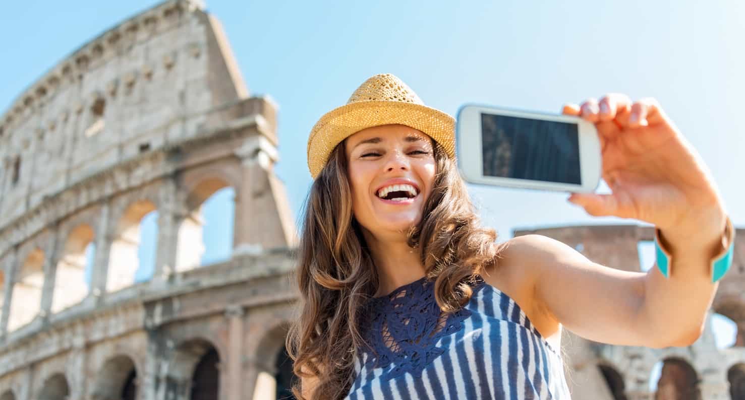 young woman taking selfie with no glasses