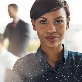 business woman looking at camera