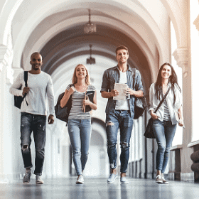 college students walking