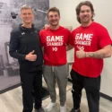 Dr. Lance Kugler, refractive surgeon, with Husker football players Luke Reimer and Nick Henrich following their successful LASIK procedures.